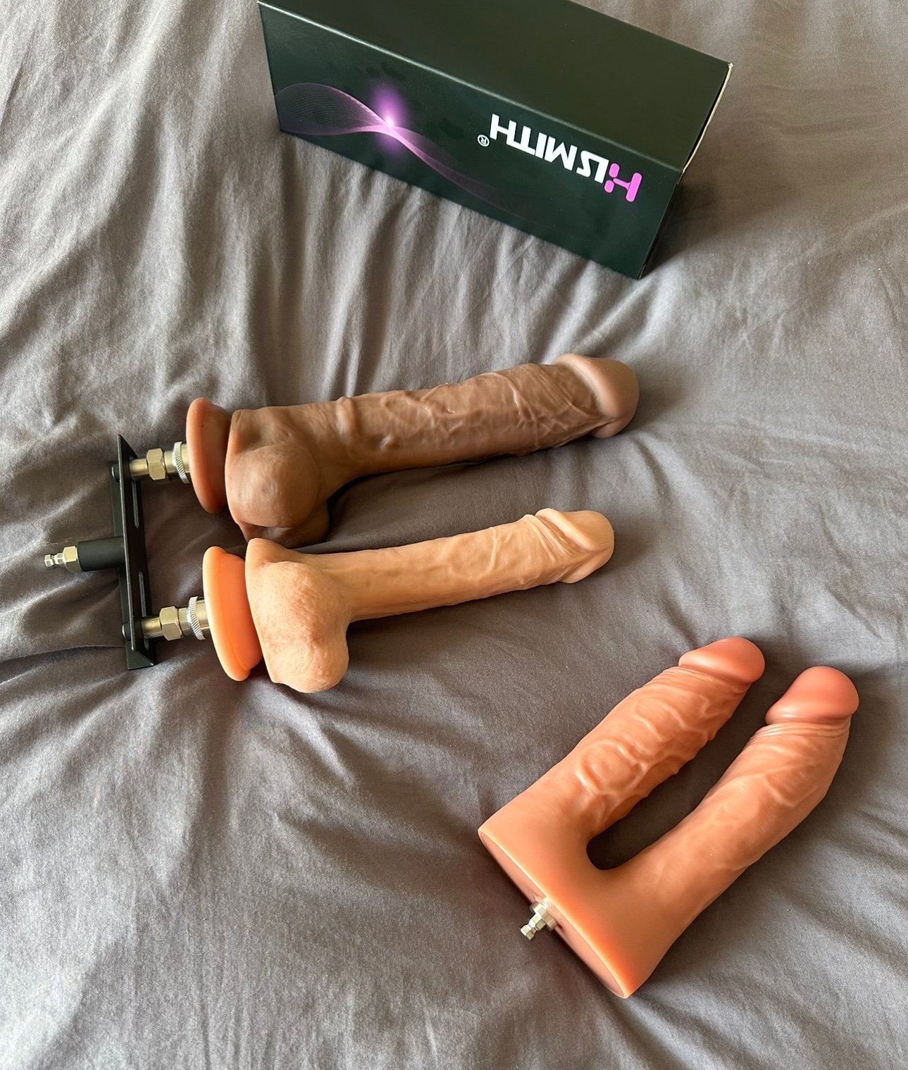 The HiSmith sex machine double adapter and double Dildo