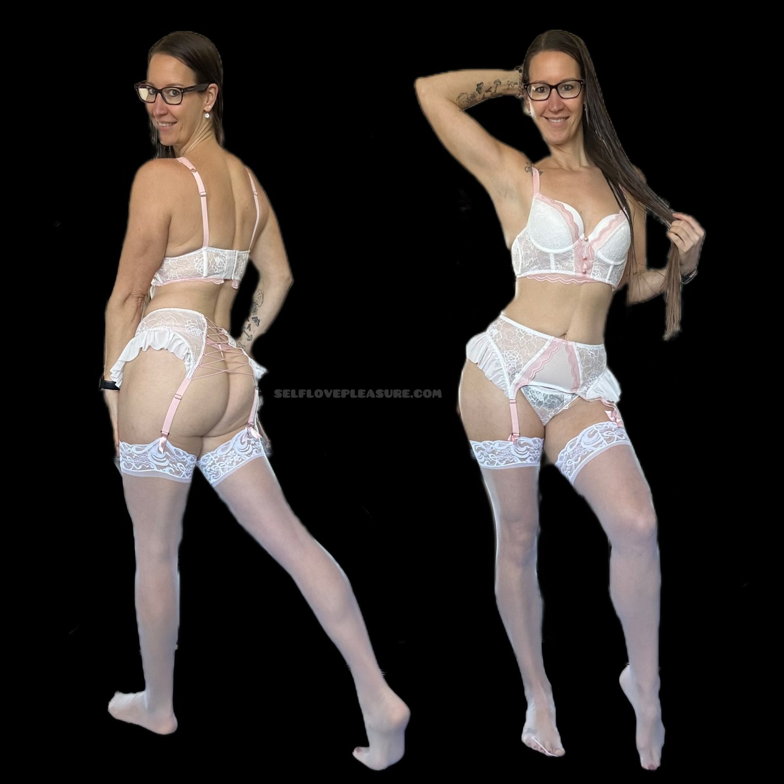 Pleasure Toy Queen wearing white lingerie